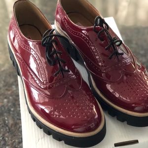 Burgundy color chunky oxfords
